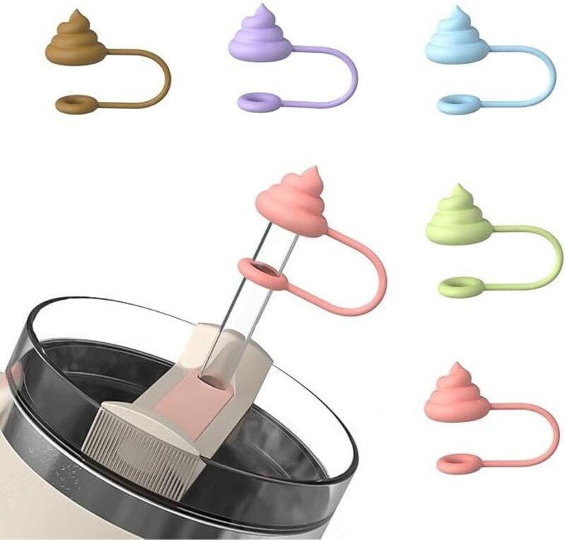 5 Stück Strohhalm Abdeckung Neuheit Set, Silikon Trinkhalm Abdeckung Mehrweg, Strohhalm Aufsatz Staubdichter für 10–12mm...