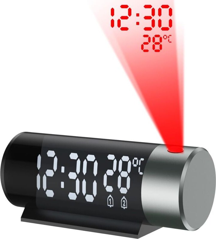 Deckenprojektor-Wecker, 180°-Digitaluhr mit Temperatur, einstellbarer Helligkeit
