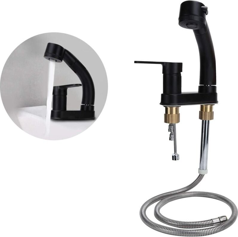 0 Wasserhahn, drehbar /2 mit Messing-Spültischarmatur mit Ausziehbrause, für Küchenzubehör, Warm- und Kaltwasser-Küchena...