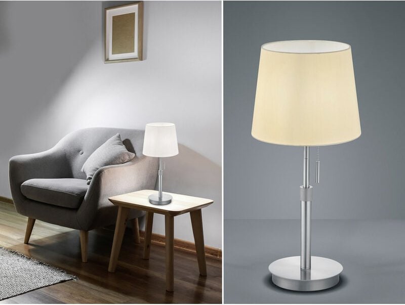 Trio Leuchten - led Tischleuchte Silber mit Stoffschirm Weiß, Höhe 45-56cm verstellbar