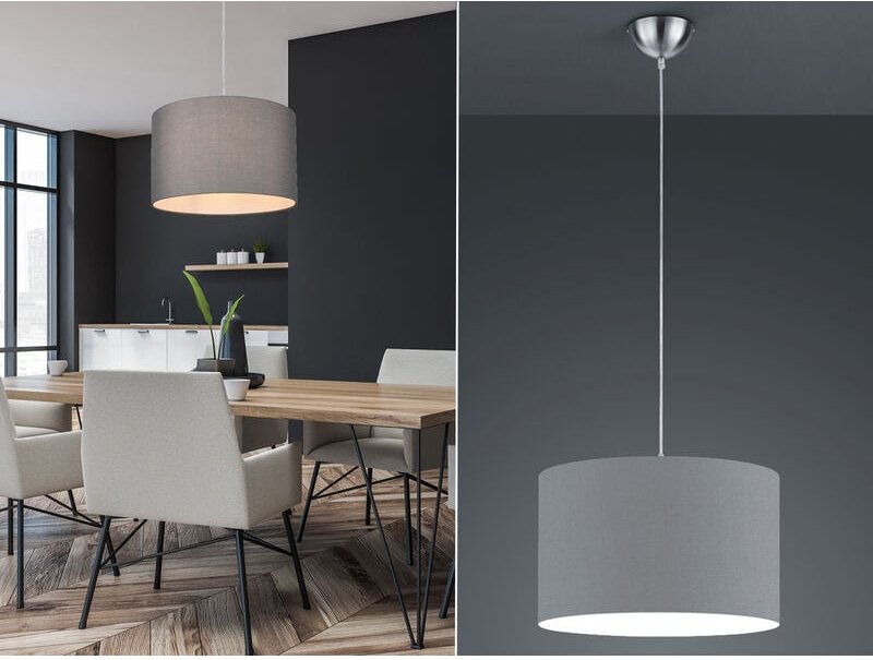 Trio - Pendelleuchte hotel mit Stoff Lampenschirm in Grau, ø 40cm