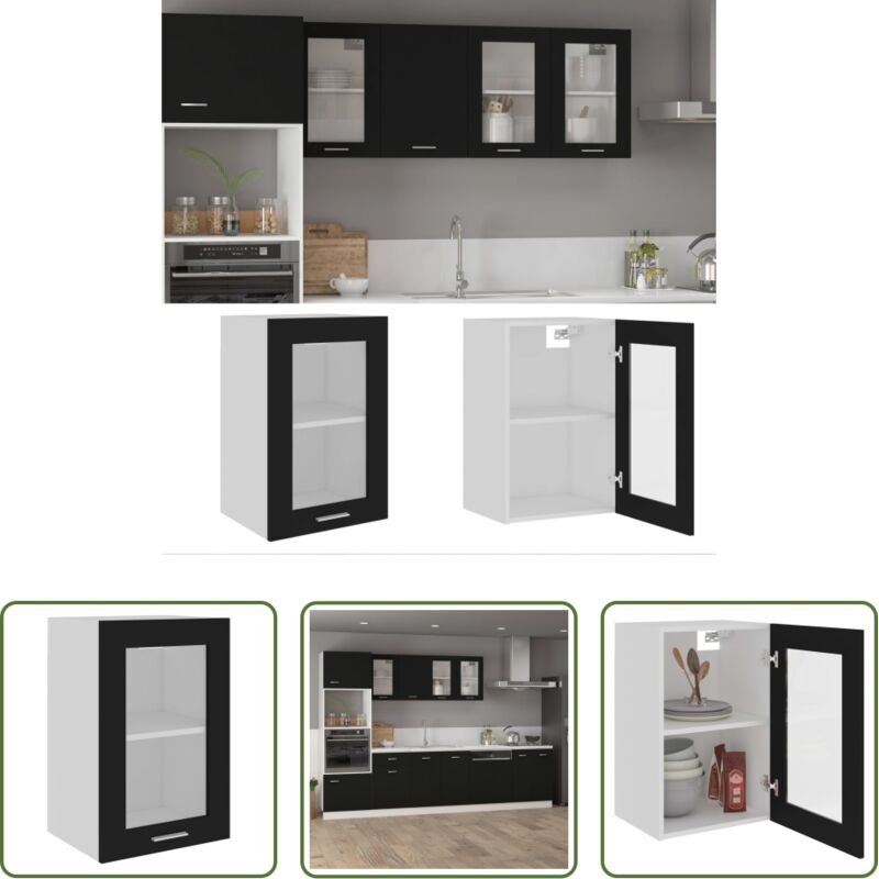 Küchenregal - Hängeglasschrank Lyon Schwarz 40x31x60 cm Holzwerkstoff