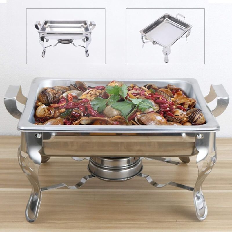 Chafing Dish Quadratischer Warmhaltebehälter, Edelstahl Speisewärmer mit Alkohol-Ofen, Essen mit 6L Wärmebehälter für Bu...