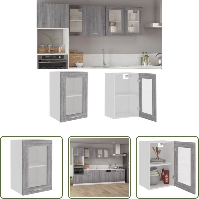 vidaXL Glas Tür - Hängeschrank Lyon Glas Grau Sonoma 40x31x60 cm Holzwerkstoff