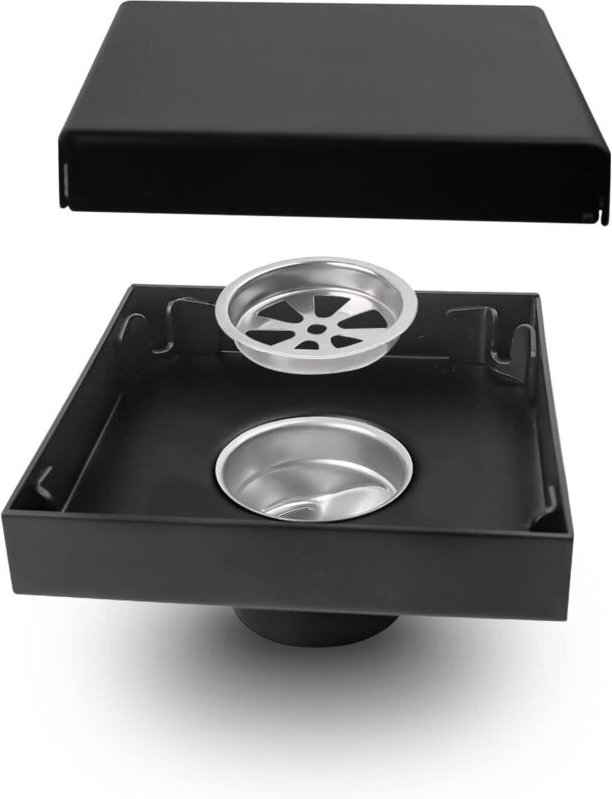 Thumbnail - Csparkv - 10 cm × 10 cm Edelstahl-Bodenablauf, schwarzer quadratischer Bodenablauf, unsichtbares Design, Abflussloch mit...