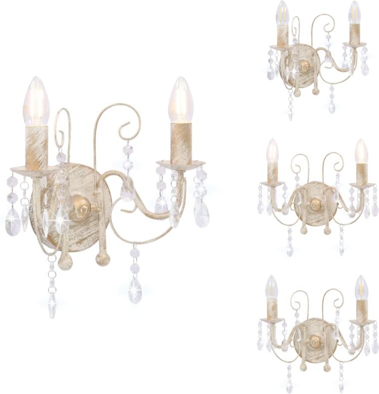 Wandleuchte mit Perlen Antik Weiß 2 × E14-Fassungen - Wandleuchte - Dekoleuchte - Perlenschmuck - Antikweiss - Wohnzimme...