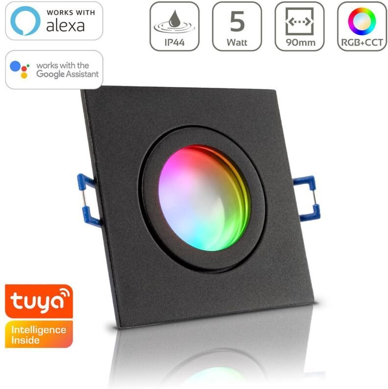 Einbauspot IP44 eckig - Farbe: Schwarz - LED Leuchtmittel: GU10 5W RGB+CCT Smart Tuya