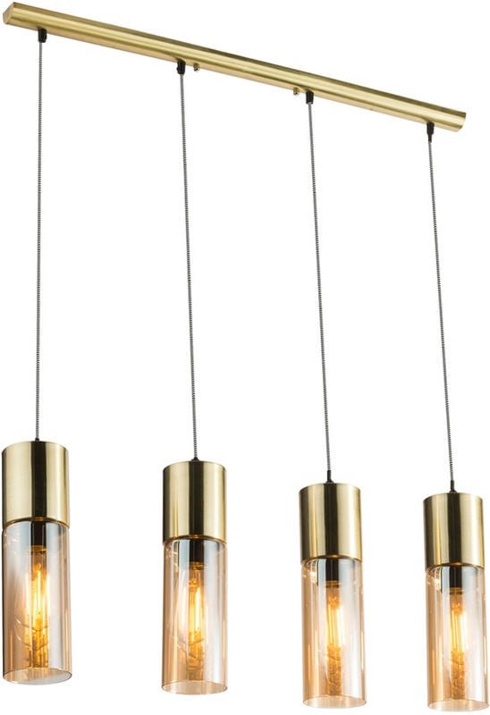 Messing Decken Hänge Lampe Wohn Zimmer Beleuchtung Glas Pendel Leuchte amber Globo 21000-4HM