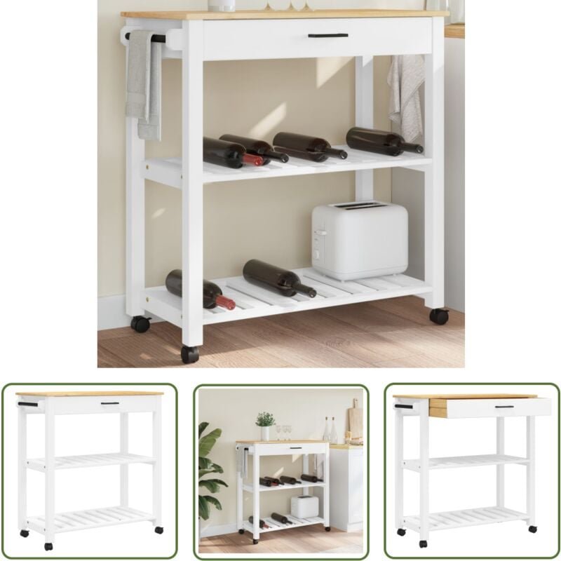 Küchenwagen monza 84x40x90 cm Massivholz Kiefer - Holz Küchenschrank - Vintage Küchenstil - Kücheninsel - Mobile Speisek...