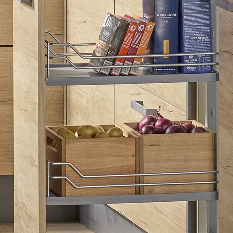 Kesseböhmer DISPENSA junior III Apothekerauszug silbergrau inkl. Tablare mit silbergrauer Reling und grauem Holzbodenfür...