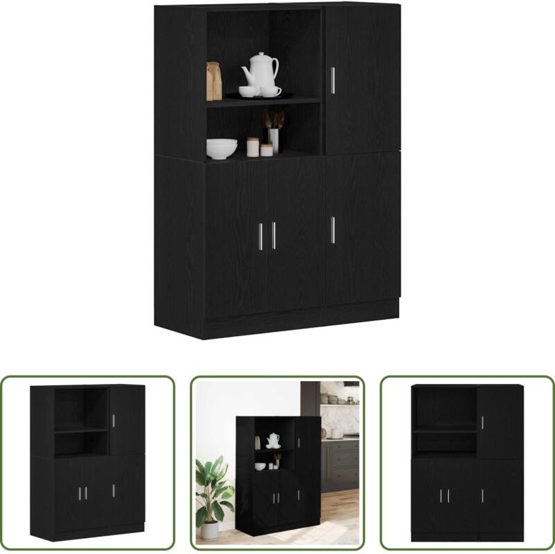 Küchenmöbel - 2-tlg. Küchenschrank-Set Schwarz Holzwerkstoff