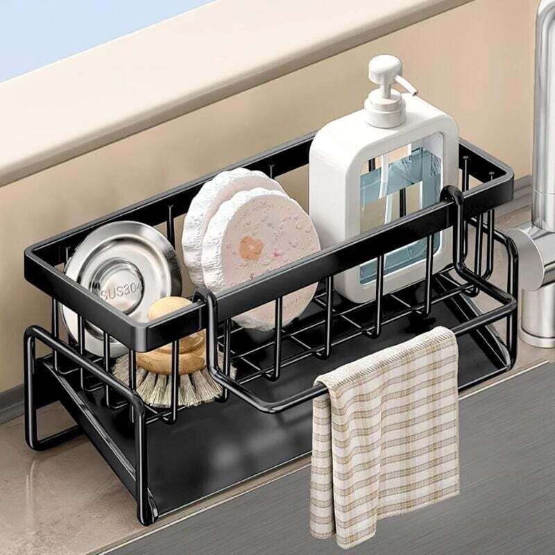 Spülbecken-Organizer aus Edelstahl, Spülbecken-Organizer, Aufbewahrung unter der Spüle, automatischer Abfluss, geeignet ...