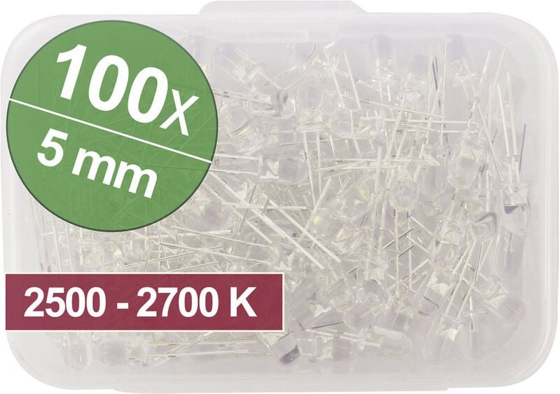 Quadrios - 1802O028, led Sortiment 5 mm Leuchtdioden Warmweiss (20000 mcd) 100 tlg