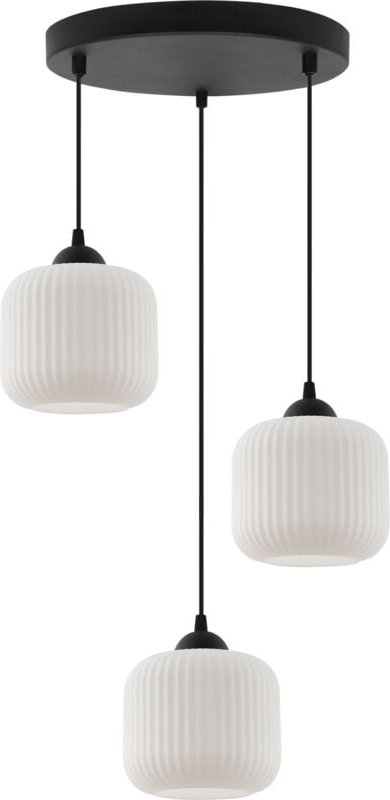 Riffle Hängelampe Schwarz 3 Flache Weisse Zylinderlampenschirme E27