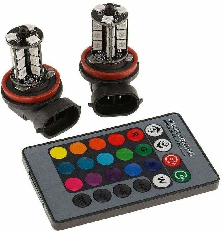 x H8/H11 RGB-Nebelscheinwerfer, mehrfarbige RGB-LED-Nebelscheinwerfer, Fernlicht, Fernbedienung, H8/H11-Ersatzbirne