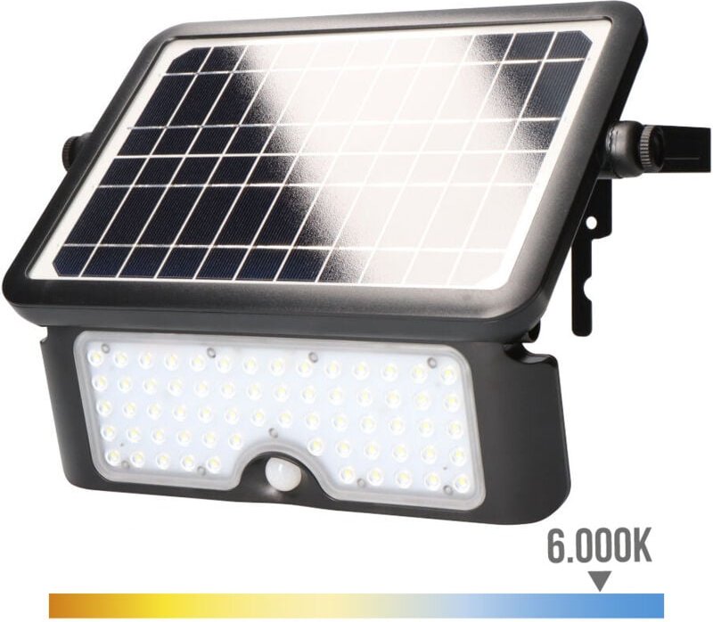 Solar Wandleuchte, 10W, 1150lm, wiederaufladbar, Anwesenheitssensor (2-8m), schwarz EDM 27,5x19,6cm 31844