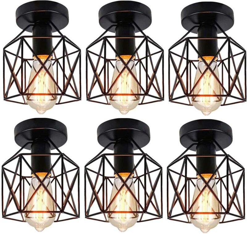 6 Stück Deckenleuchte Industrielle Deckenlampe aus Eisen Käfig E27 Lampenschirm für Flur Küche Wohnzimmer Schlafzimmer (...