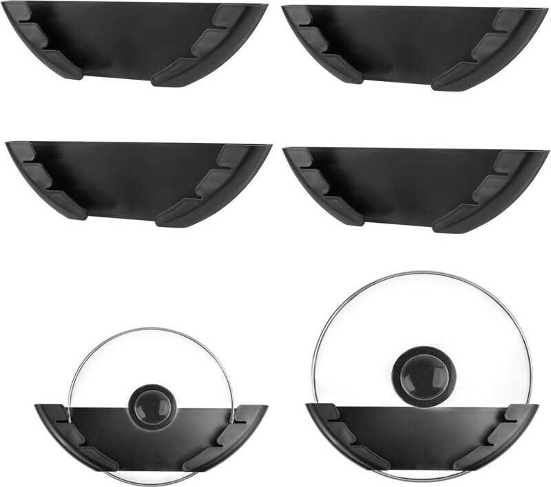 Set mit 4 Wandhalterungen für 15–32 cm große Topfdeckel – Selbstklebend – Kunststoff – Für Schranktüren