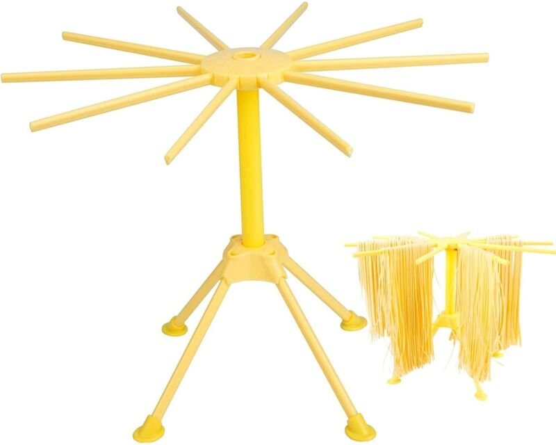 Gelbes, faltbares Nudelabtropfgestell mit 10 Stangengriffen, Spaghetti-Trockengestell, Nudel-Trockengestell, Hängegestel...