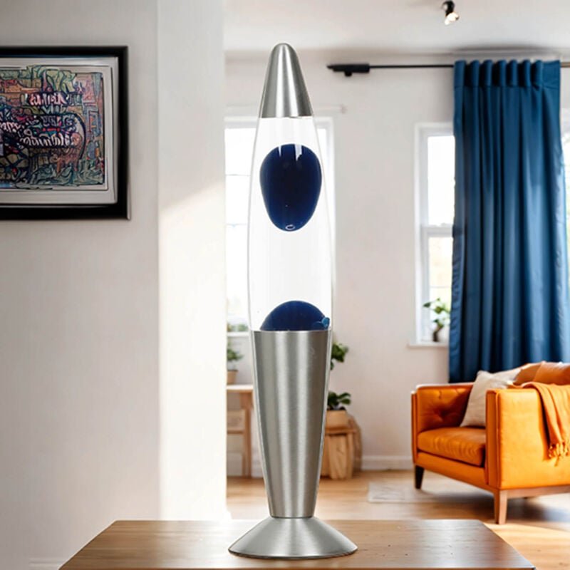 Licht-erlebnisse - Mini Lavalampe Blau Silber h: 36 cm klein mit G9 Leuchtmittel Retro Tischleuchte DekolampeTIMMY