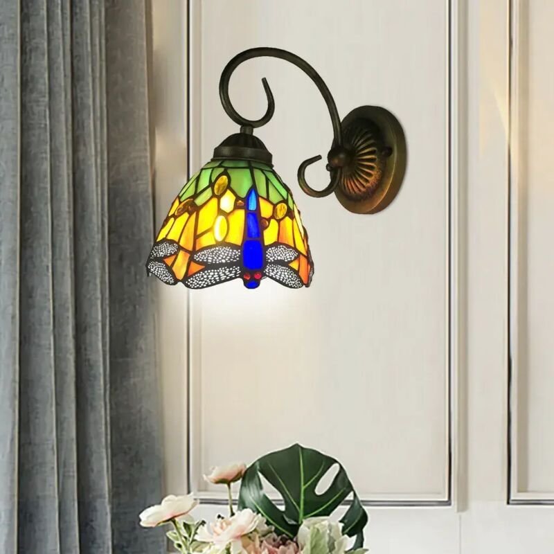 Retro-Tiffany-Wandlampe, LED-Wandleuchte, Libellen-Glaslampe, dekorative Leuchten
