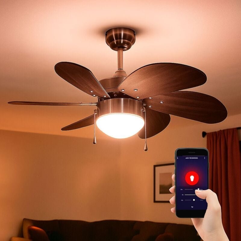 Smart led Deckenventilator dimmbar Zugschalter Ventilator Vor und Rücklauf Deckenlampe, rgb Farbwechsel, Sprach-/App Ste...