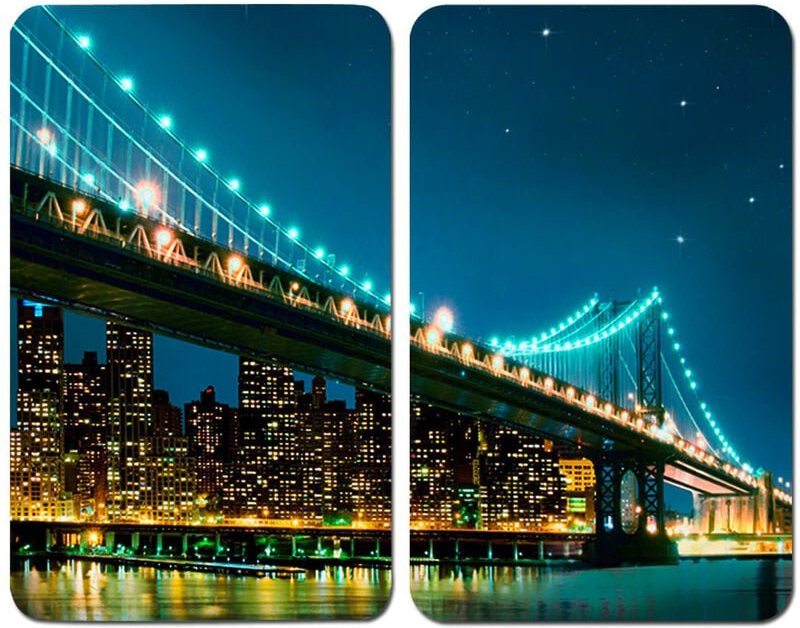 Thumbnail - Herdabdeckplatte Universal Brooklyn Bridge 2er Set, für alle Herdarten, Mehrfarbig, Gehärtetes Glas mehrfarbig, Kunststo...