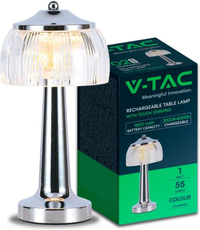 V-tac - 1W 13,526,5 Chrom Wiederaufladbare led Tischlampe, Touch cct 3in1