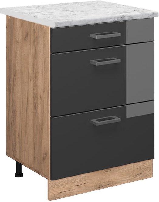Vicco - Küchenschrank R-Line, Anthrazit Hochglanz, 60 cm ap Marmor