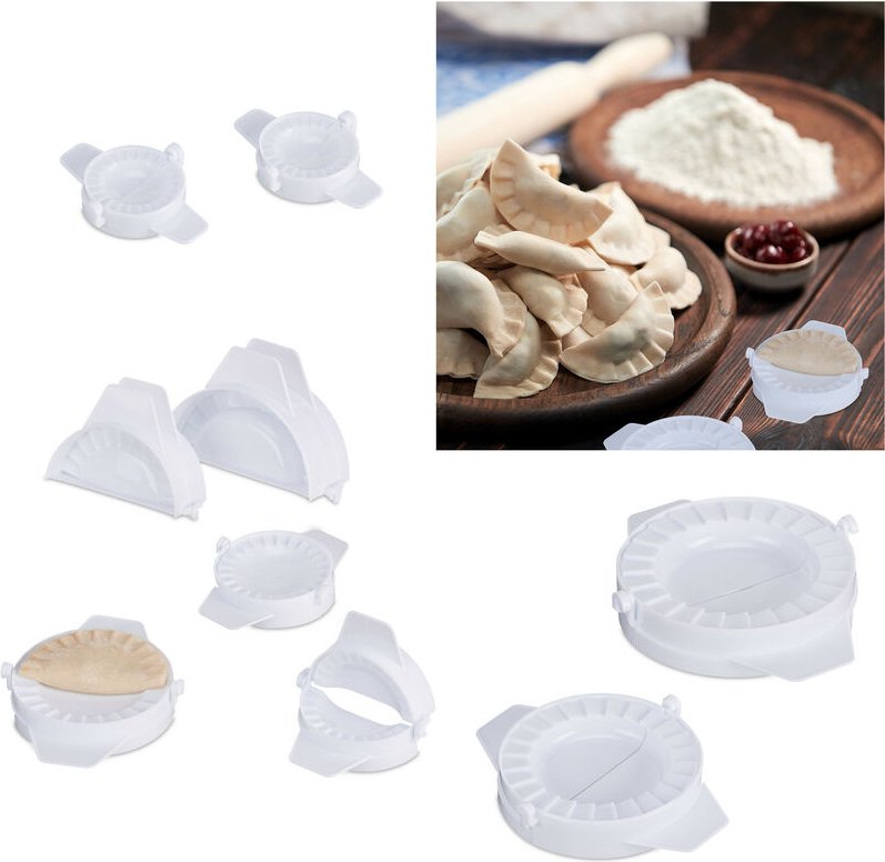 Relaxdays Ravioli Former 9er Set, Maultaschen, Empanada & Piroggen Ausstecher, rund, versch. Größen, Kunststoff, weiß