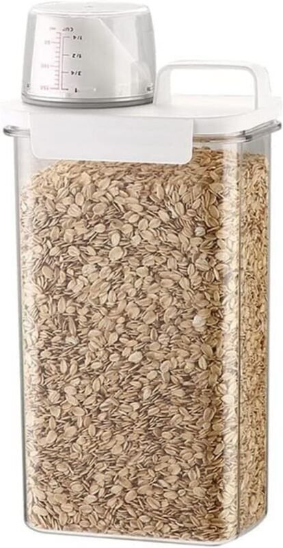 Luftdichter Behälter für Trockenfutter (2 Stück), 3200-ml-Reisbehälter mit Griff und Messbecher. Getreide- und Mehlspend...