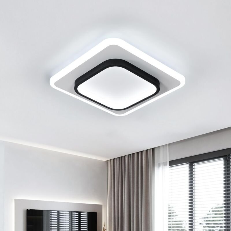 GOECO Moderne LED-Deckenleuchte, 30 W, 3375 lm, quadratische Acryl-Deckenleuchte, schwarze Leuchte, schwarz-weiße Decken...