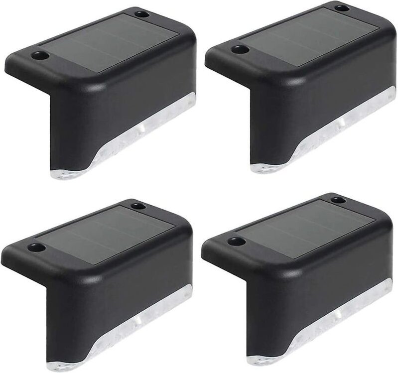 BEBUSINGOTO 4er-Pack Solar-Deckleuchten, LED-Solar-Stufenleuchten, wasserdichte Zaunleuchten für Außentreppen, Zäune, sc...