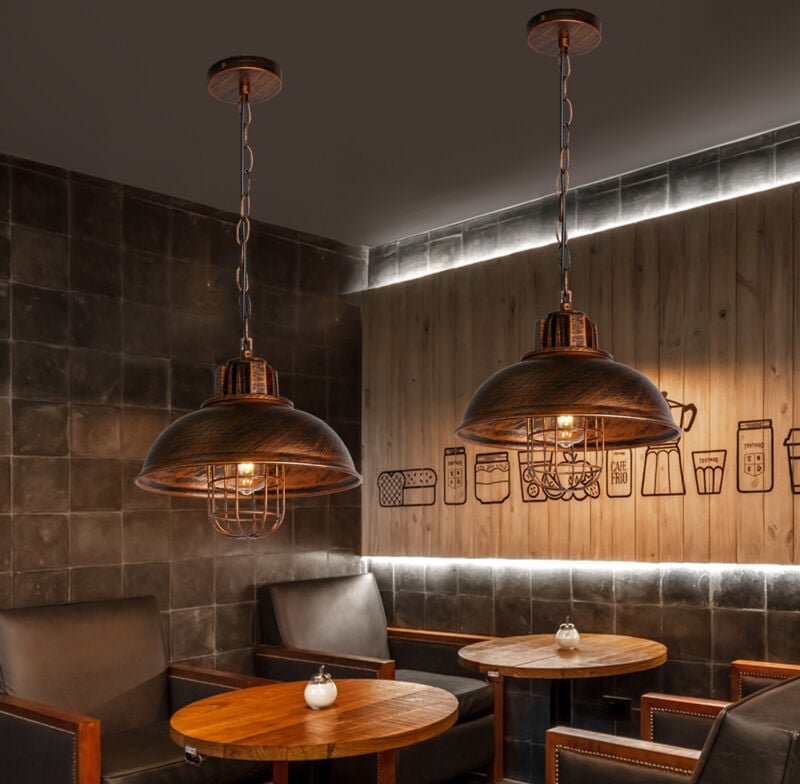 2 × Hängelampe Innendekoration E27 Retro Industrie Kreative Metall Pendelleuchte Loft Bar Restaurant Ø33CM Bronze