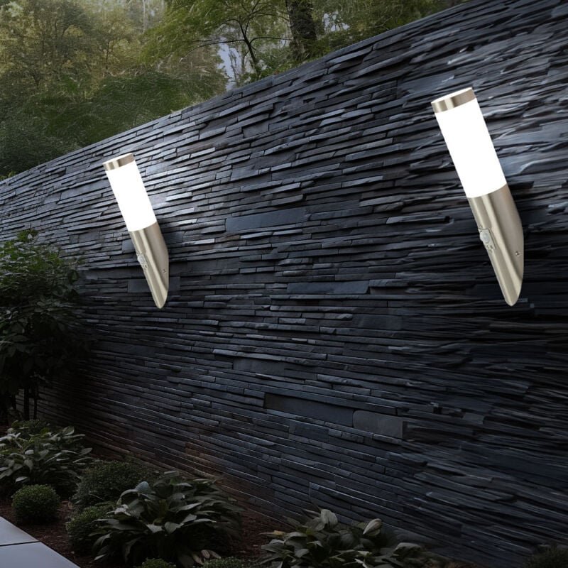 2er Set Außen Wandlampe Bewegungsmelder Wandleuchte Fassadenlampe Edelstahl Fackel Haustür Hauswand Beleuchtung 7,6x41x2...