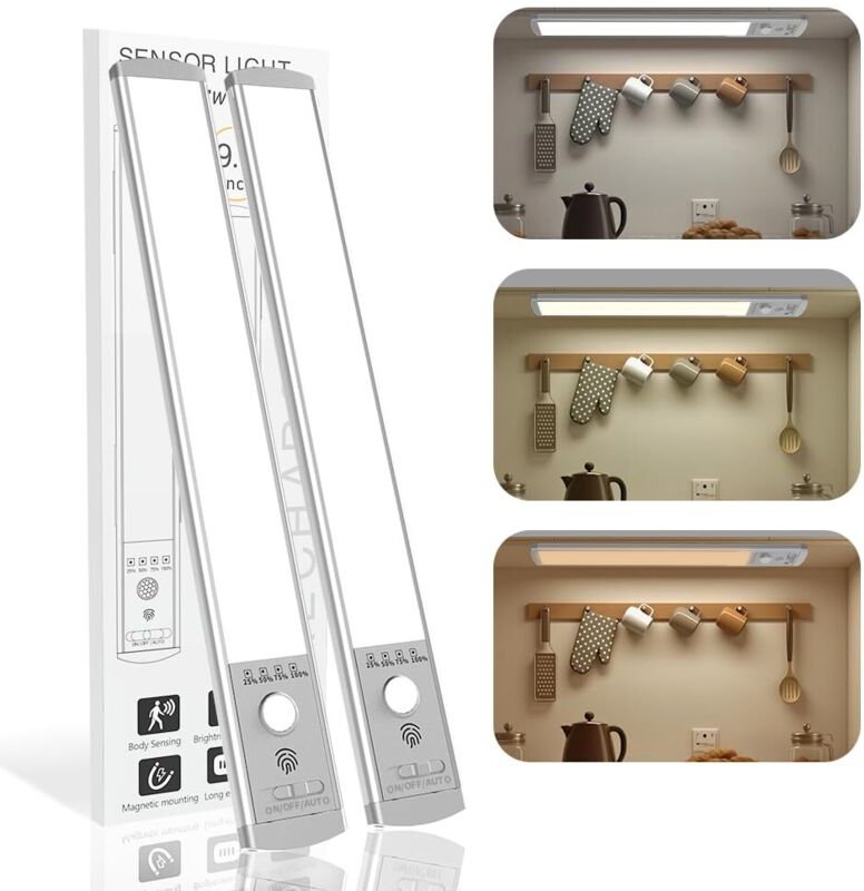 Unterbauleuchte, 66 LEDs mit Bewegungssensor für den Innenbereich, 2200 mAh USB-wiederaufladbare Schrankleuchten, Set mi...