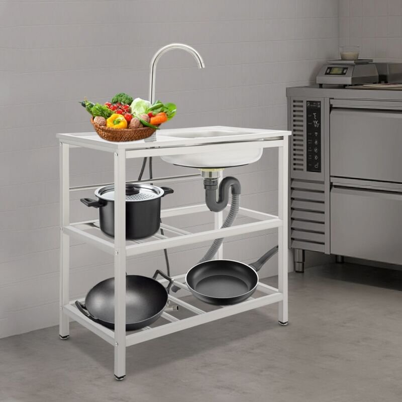 Multifunktionale Küchenspüle aus Edelstahl, freistehende rechteckige Spüle für den Außenbereich mit Wasserhahn, praktisc...