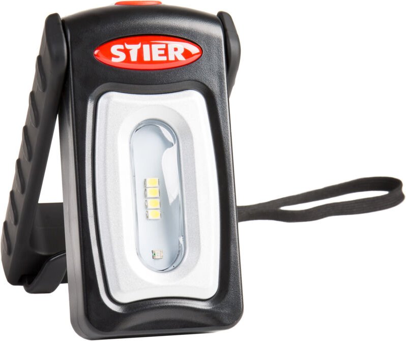 STIER Akku LED Werkstattleuchte, 250 Lumen, einer Leuchtdauer von 2,5 Stunden, 360° drehbarem Haken und Micro USB Ladeka...