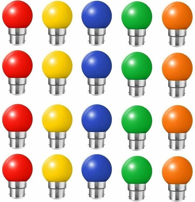 Thumbnail - 20er-Pack B22 LED-Farbbirnen, 2 W Bajonettbirnen, Rot, Gelb, Orange, Grün, Blau, bruchsicher (entspricht 20 W)