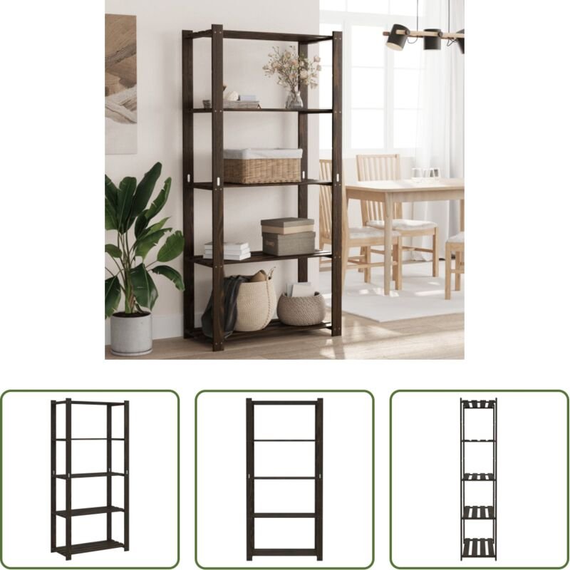 Kieferholzregal - Lagerregal mit 5 Böden Schwarz 80x38x170 cm Massivholz Kiefer