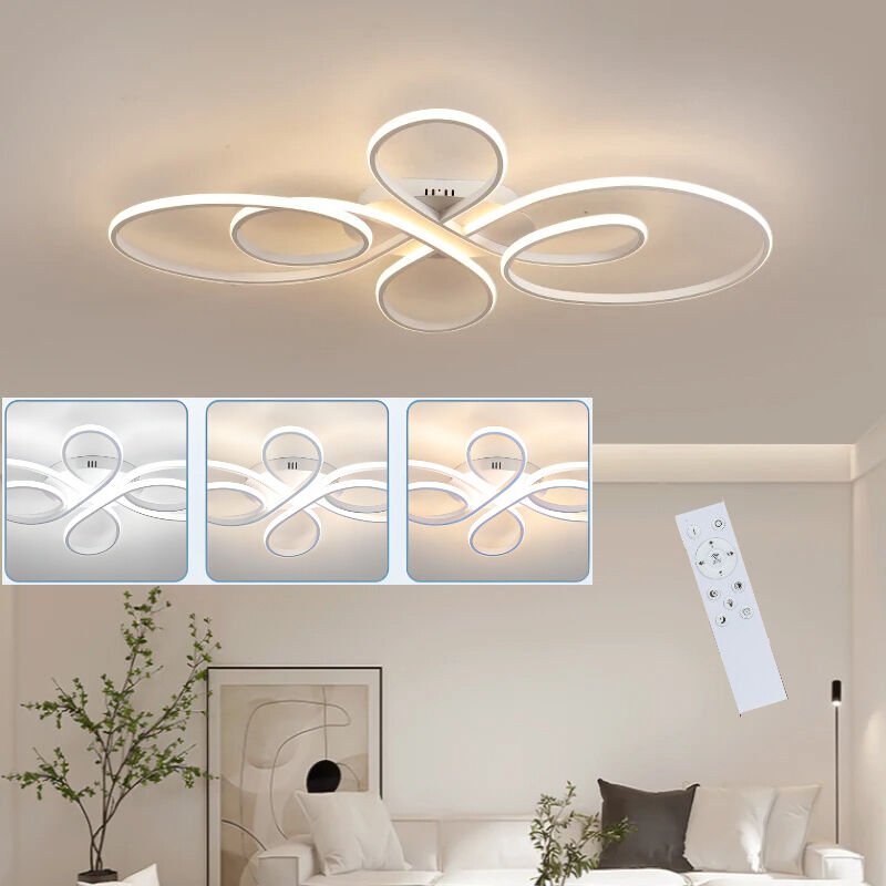 Dimmbare LED-Deckenleuchte, 80 cm, 60 W — Moderne weiße Leuchte für das Schlafzimmer, mit Fernbedienung — Großformatig, ...