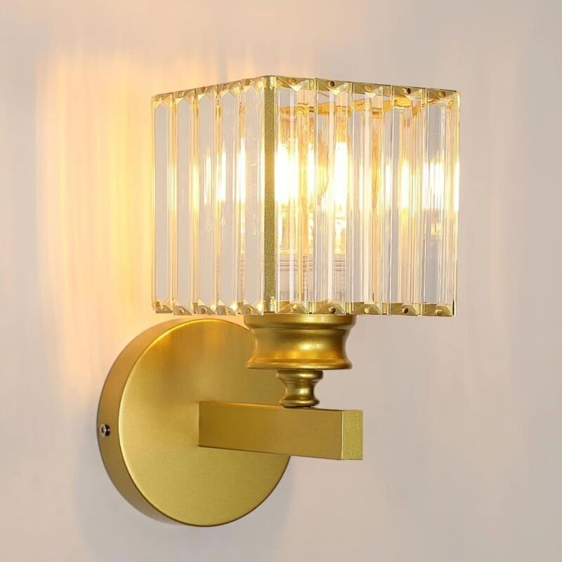 Kristall-Wandleuchter, E27, goldene Innenwandlampe, Wandbeleuchtung für Schlafzimmer, Wohnzimmer, Esszimmer, Flur (Glühb...