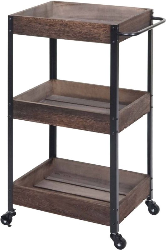 HHG - Servierwagen 678, Küchenwagen Barwagen Teewagen Beistellwagen Rollwagen, Massiv-Holz shabby braun
