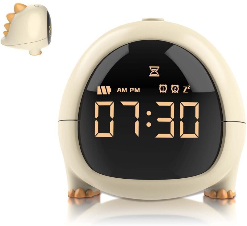 Dinosaurier-USB-Wecker, wiederaufladbar, verstellbares multifunktionales Nachtlicht, Countdown-Timer für Mädchen und Jun...