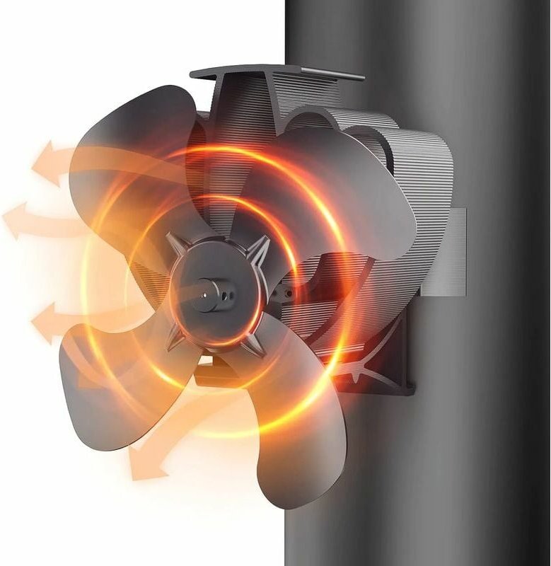 Holzofenventilator, 4 Flügel leiser Kaminventilator, am Rohr befestigt, Ofenventilator für Kamin/Holzofen/Gas/Pelletofen