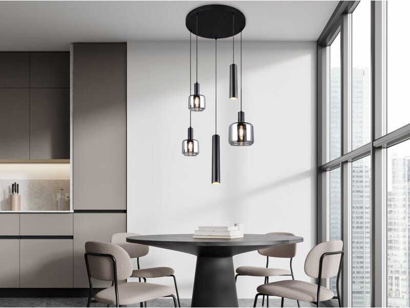 Cluster Pendelleuchte mataro 5-flammig aus Metall mit Glasschirmen Chrom, ø 40cm