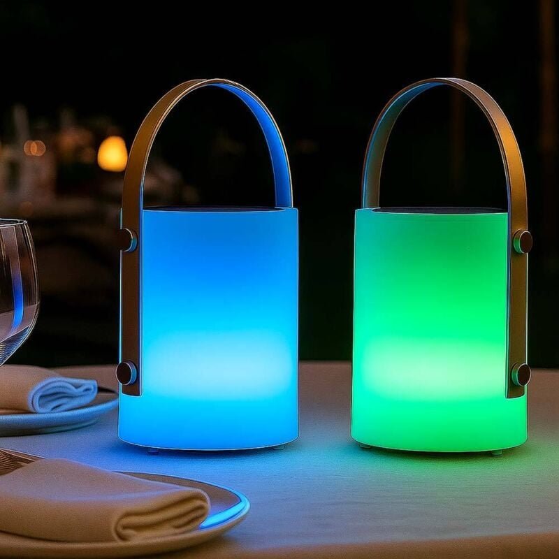 LED Solarlampe Tischleuchte dimmbar mit Fernbedienung Außenleuchte Akku Tischlampe, USB Kabel, RGB Farbwechsel, weiß bei...