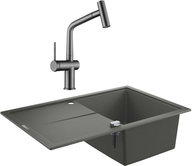 Grohe K400 Quarzverbundspüle mit reversibler Abtropffläche 780x500 mm + Ceramia Timeless Einhebelmischer (G31639TML1BGM-...