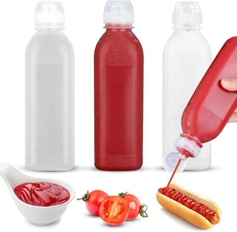 Bottiglia per salsa KZQ da 300 ml, bottiglia per condimenti in plastica, bottiglie comprimibili per senape, ketchup, mai...