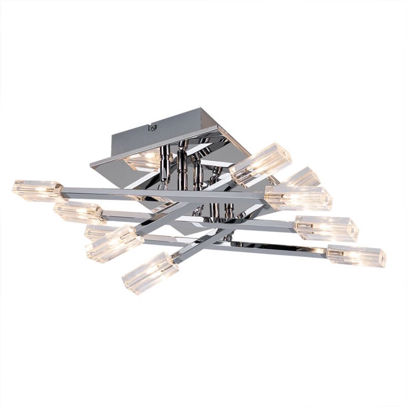 Deckenlampe Deckenleuchte Wohnzimmerlampe Schlafzimmerleuchte, Esszimmer Flur, Glas Metall Chrom klar, HxBxL 11x28x51,5c...